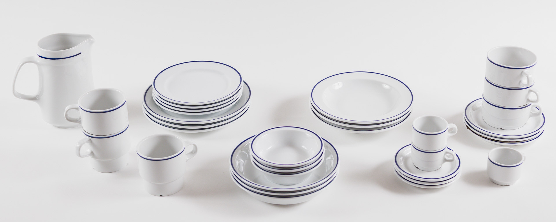 Alföld Porcelán UNISET – időtlen, kobaltkék csíkos magyar étkészlet - Pauza kollekció