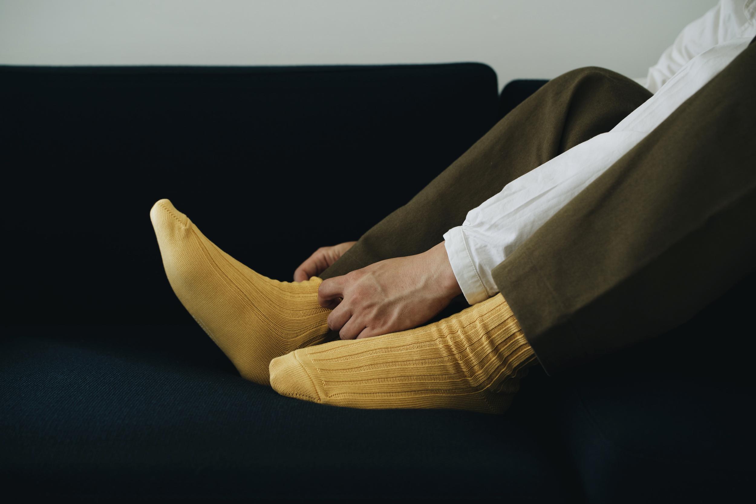 Cotton ribbed socks, Susuki Gold color