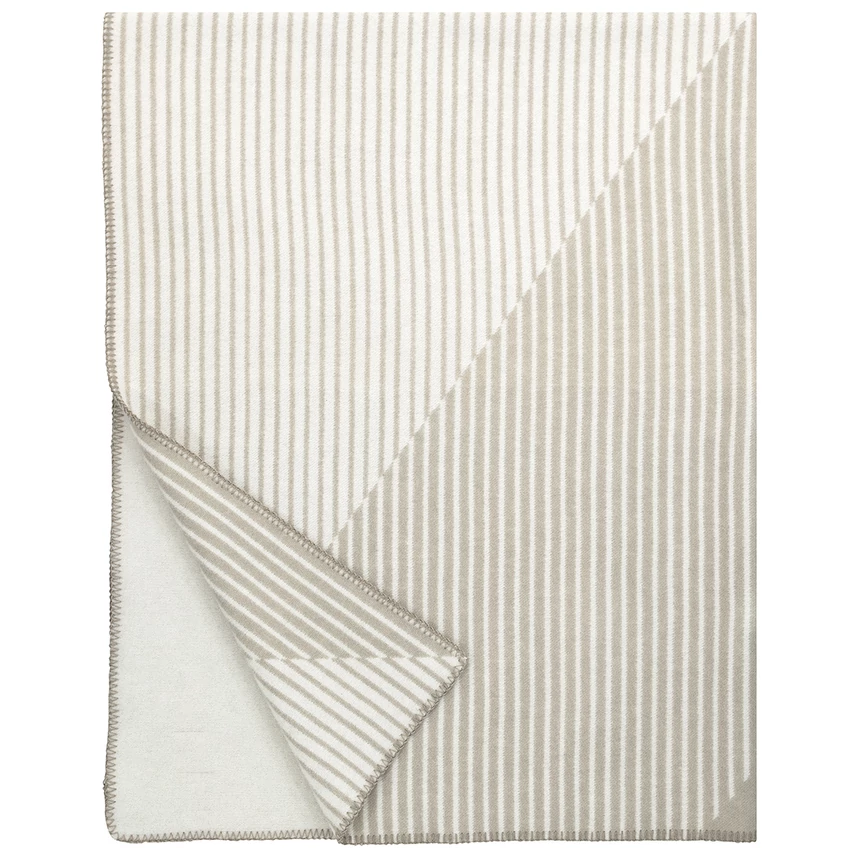 RINNE gyapjú takaró átlós mintával, beige-fehér színben